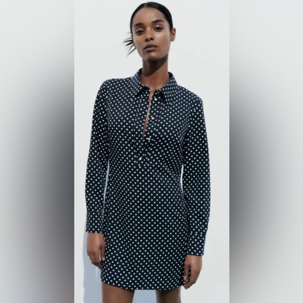 Zara Dark Blue Polka Dot Blouse